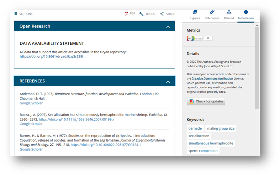 screenshot showing a journal article's data availability statement