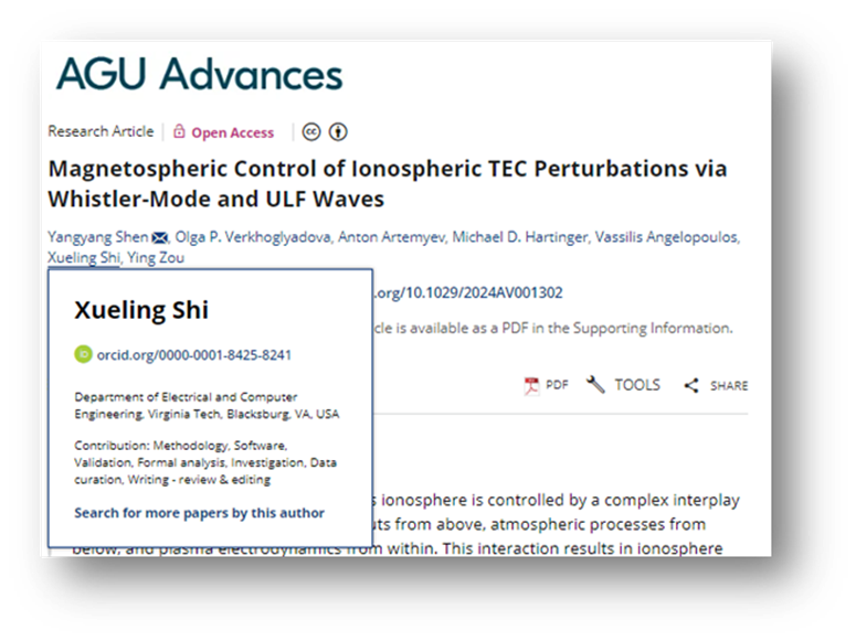 screenshot showing a journal article's information regarding crediting the role authors and editors played